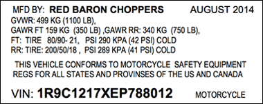 VIN for chopper motorcycle